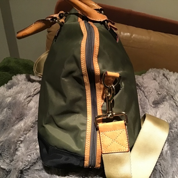 DANZO ‘RETRO KHAKI GREEN NYLON WITH BEIGE VACHETTA HANDLES & TRIMS  BABY BAG - Picture 8 of 16